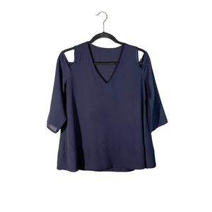 Collective Concepts Navy Blue Lightweight Cutout Cold Shoulder V Neck Blouse